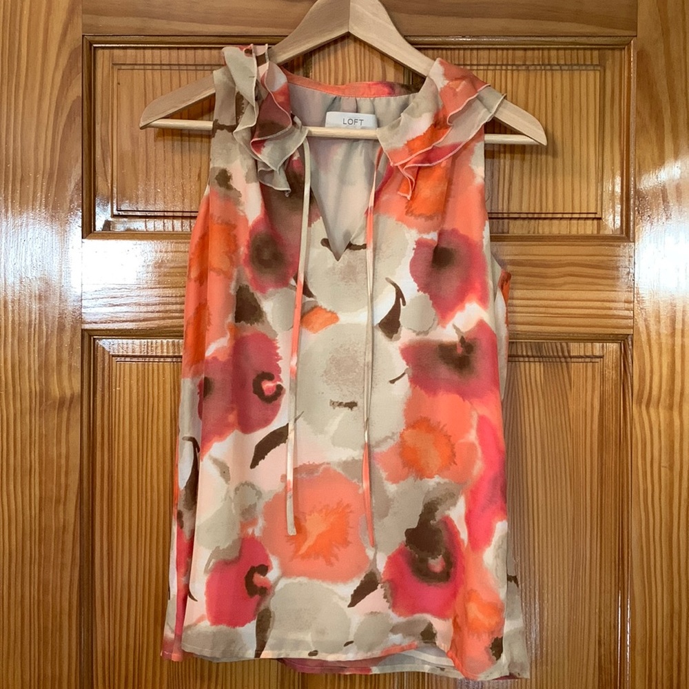 LOFT Floral Ruffle Lined Tank